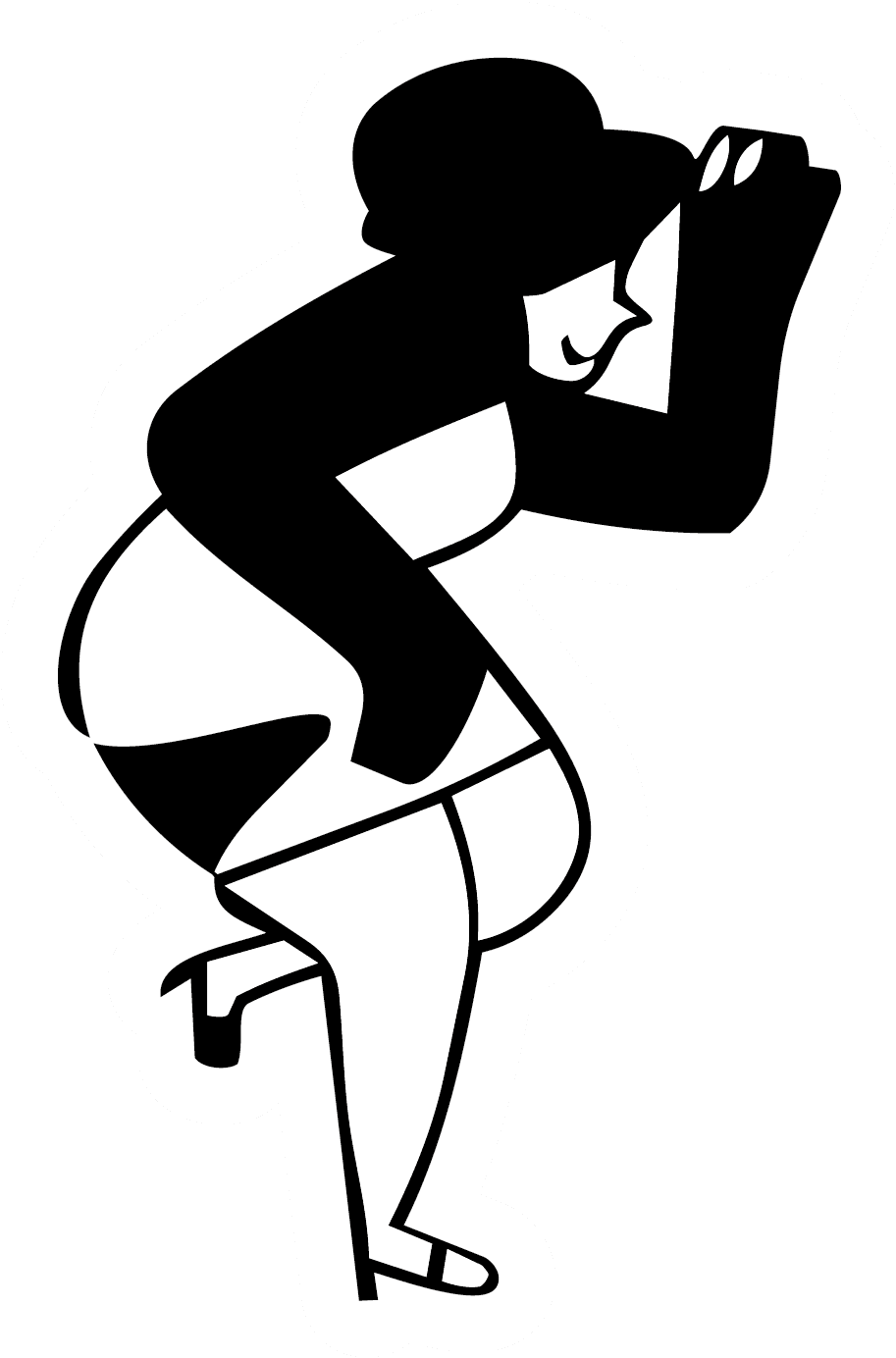 Illustrated character dancing in a dress and heels